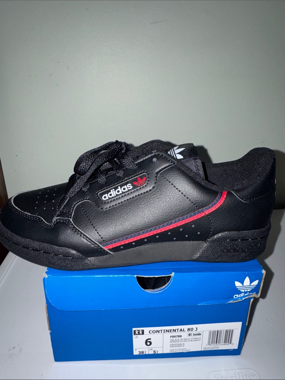 adidas Black Leather Sneakers with Red Accent Stripe
